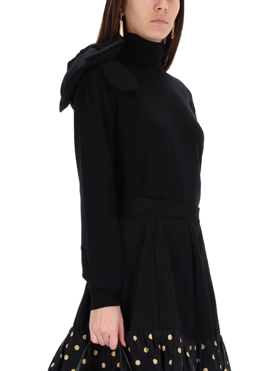 Moschino Black Turtleneck Sweater With Flower Detail In Black