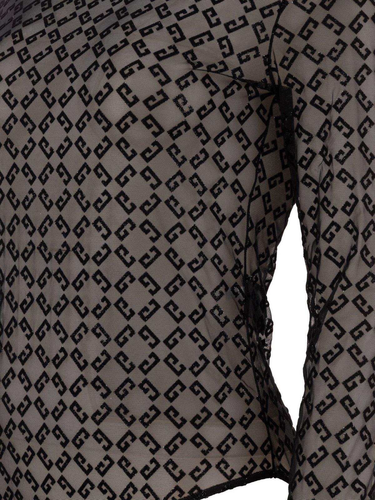 Givenchy Black Monogram 72 Tulle Bodysuit In Black/silvery