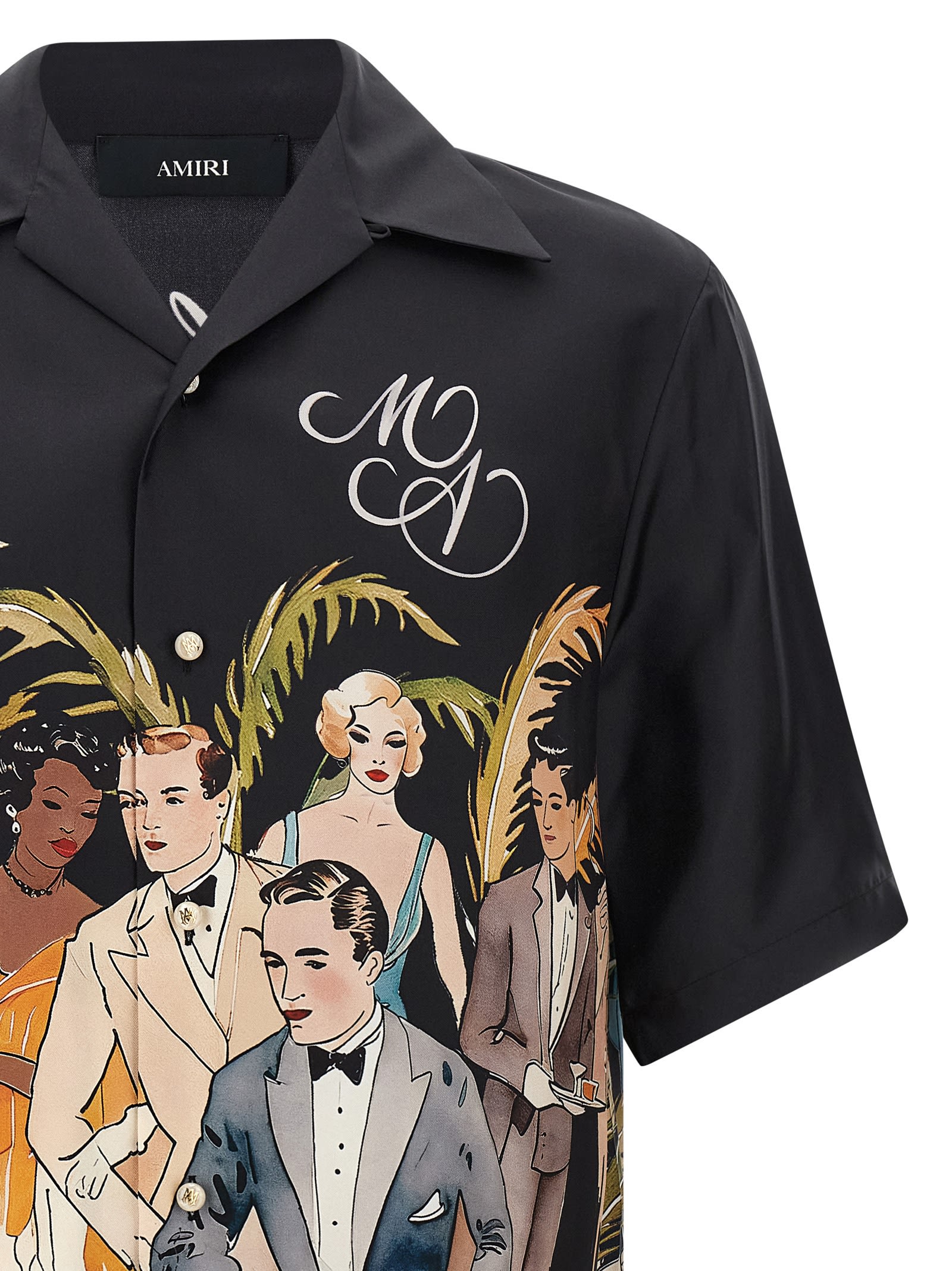 Amiri Mens Black Graphic-print Short-sleeve Silk Bowling Shirt In Black