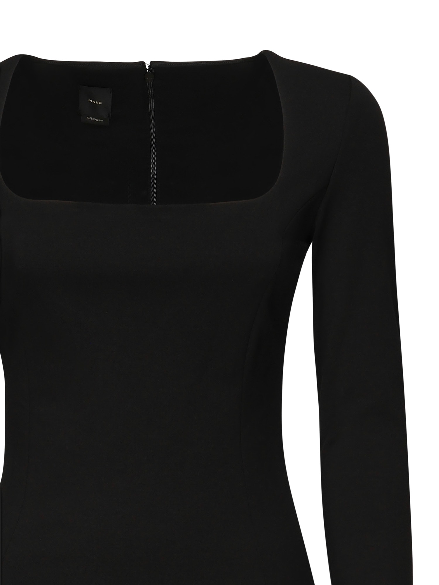 Pinko Flounced Square Neck Long Sleeve Dress In Black