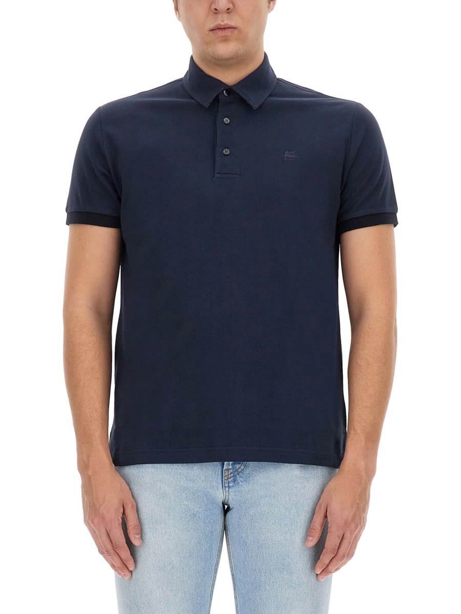 Shop Etro Polo Shirt With Pegasus Logo In Blue