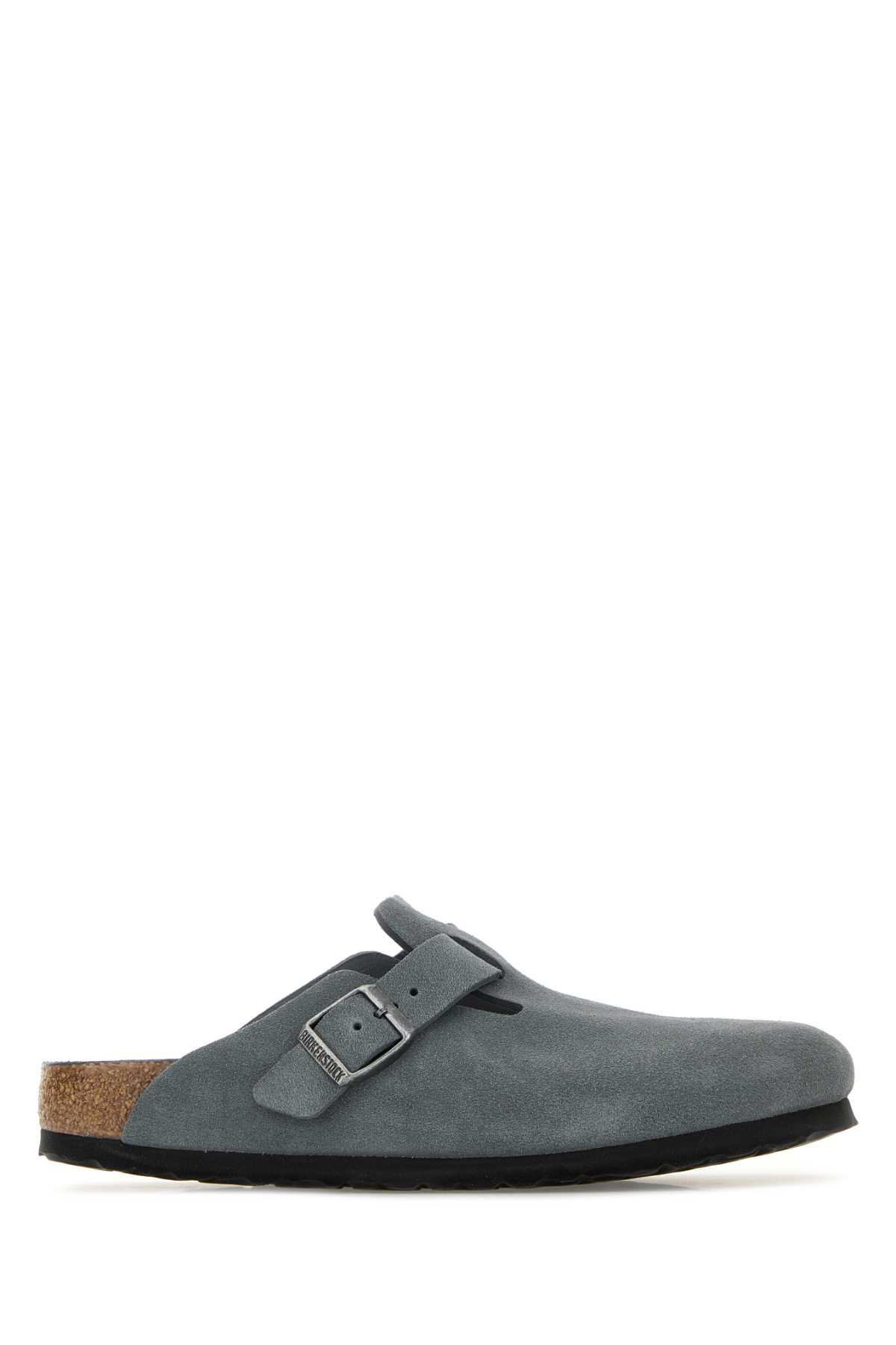 Birkenstock Dark Grey Suede Boston Slippers In Gray
