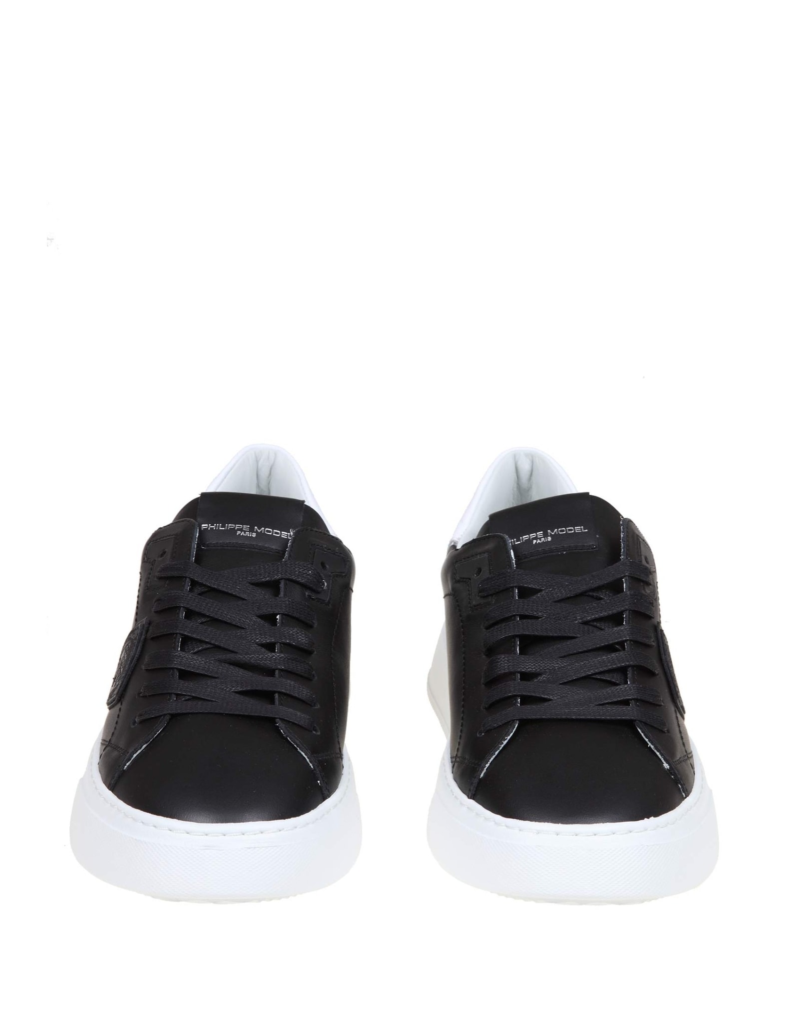 Shop Philippe Model Temple Sneakers In Black Leather In Black /white