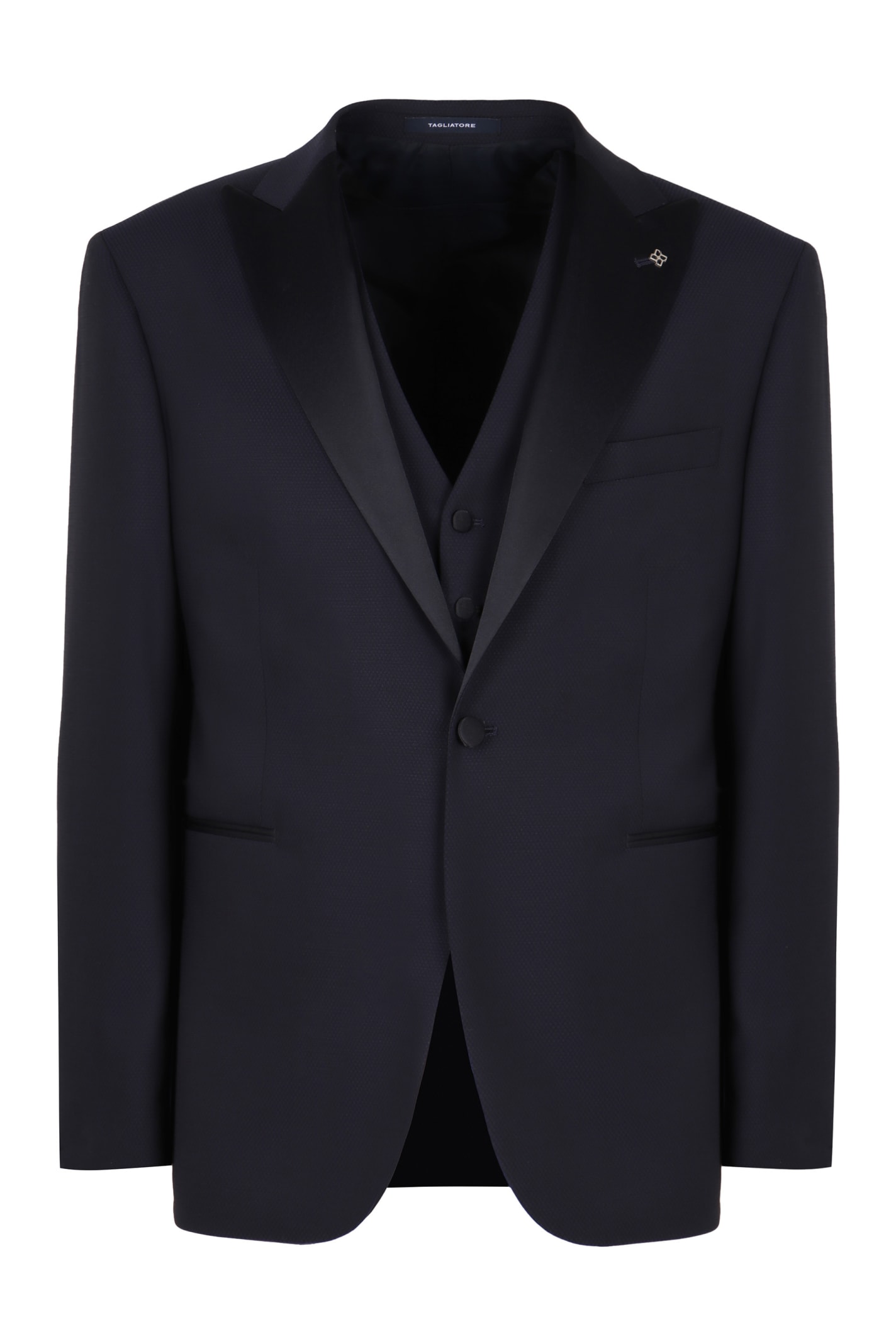 Shop Tagliatore Three-piece Wool Suit In Blue