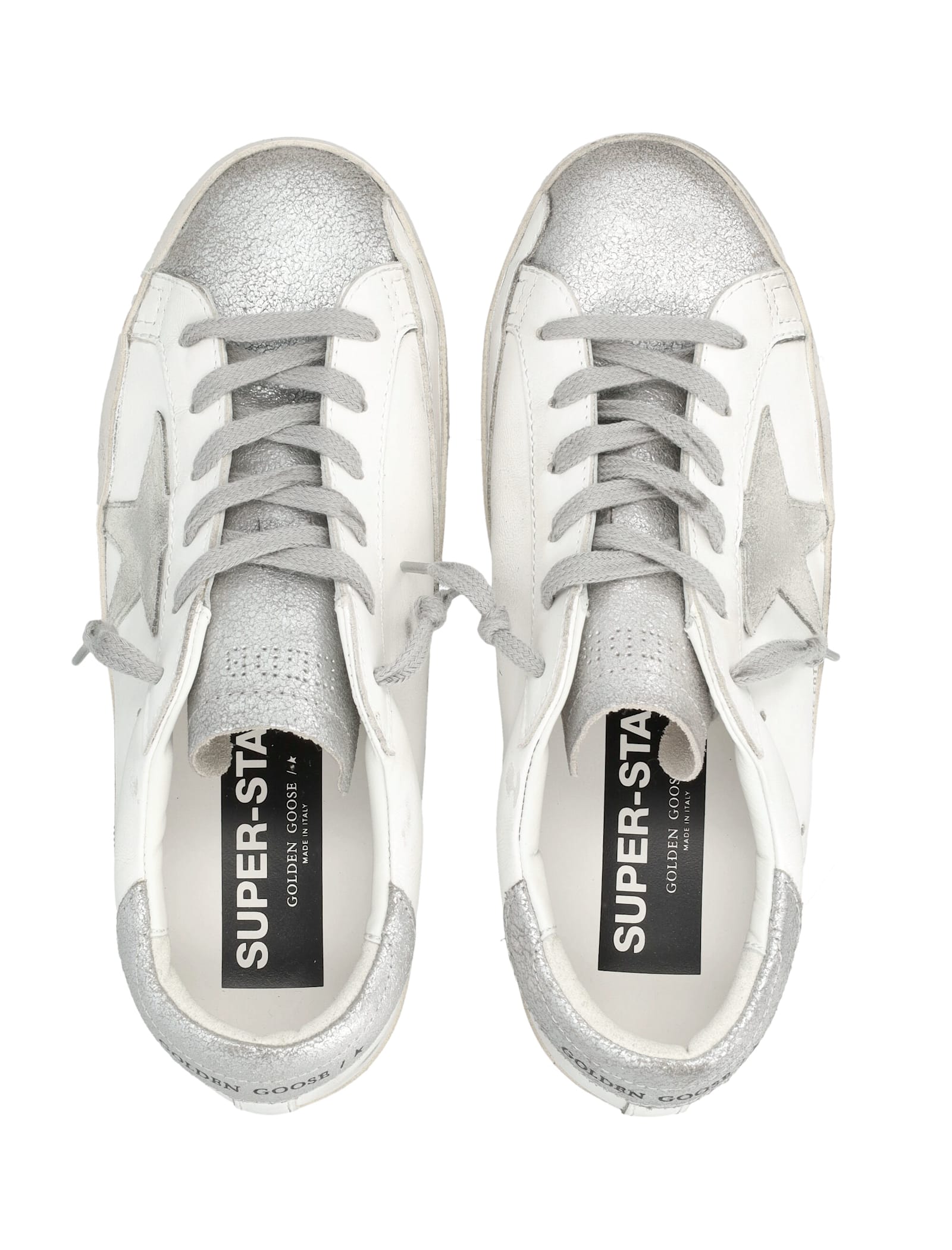 Golden Goose Super-star White And Silver Leather Womans Sneakers In White