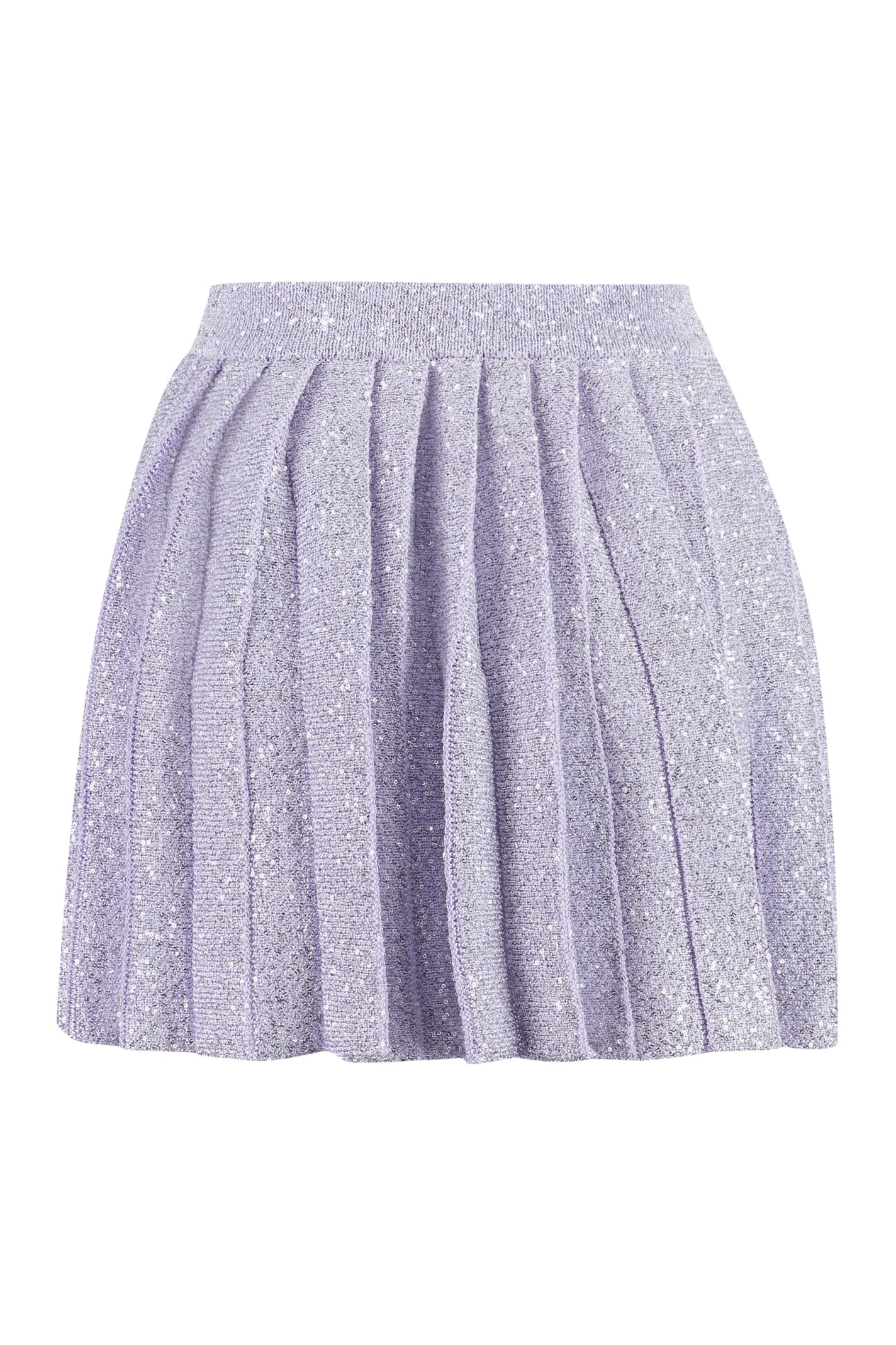 Self-portrait Sequin-embellished Ribbed-knit Mini Skirt In Pink & Purple