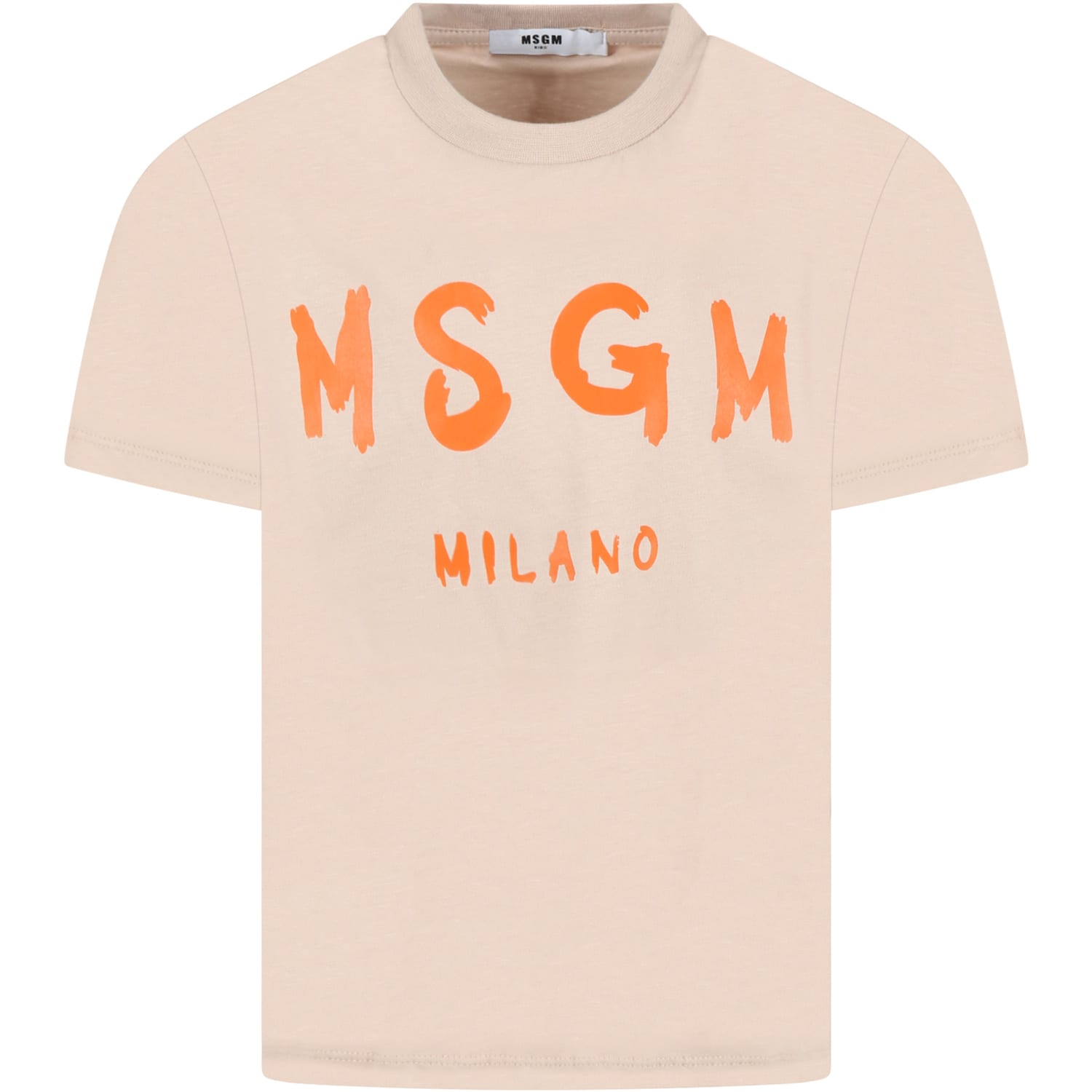 MSGM Beige T-shirt For Kids With Orange Logo