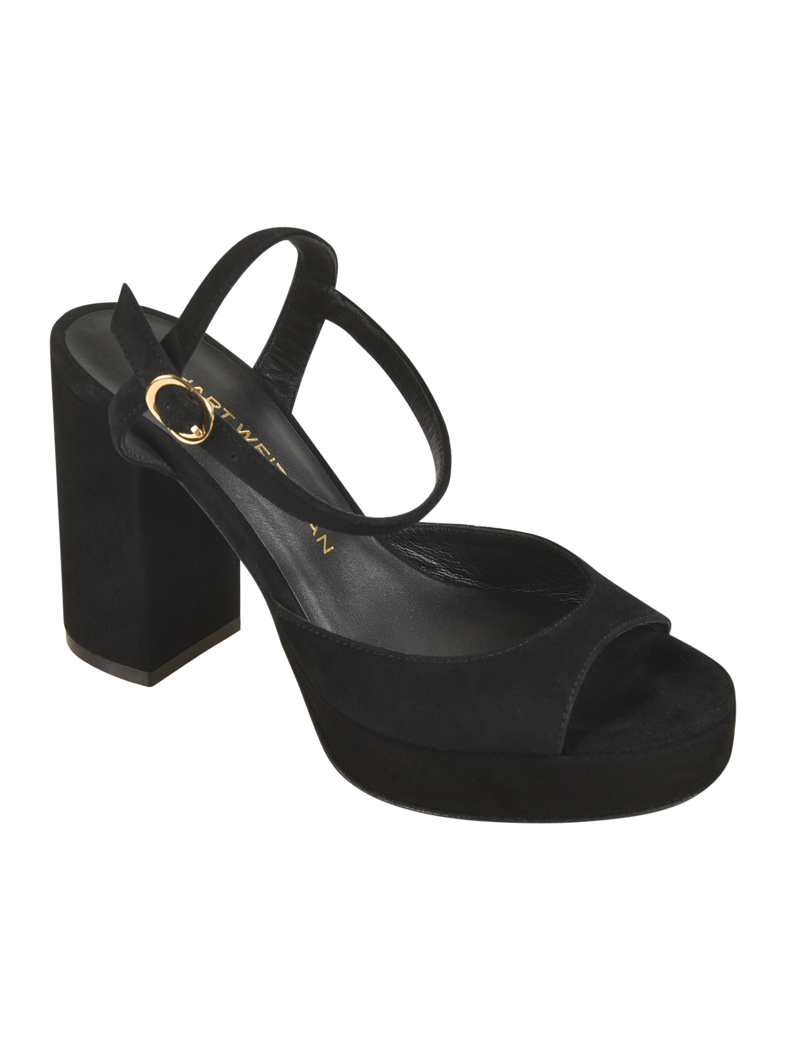 Stuart Weitzman High Block Heel Sandals With Platform Sole In Black
