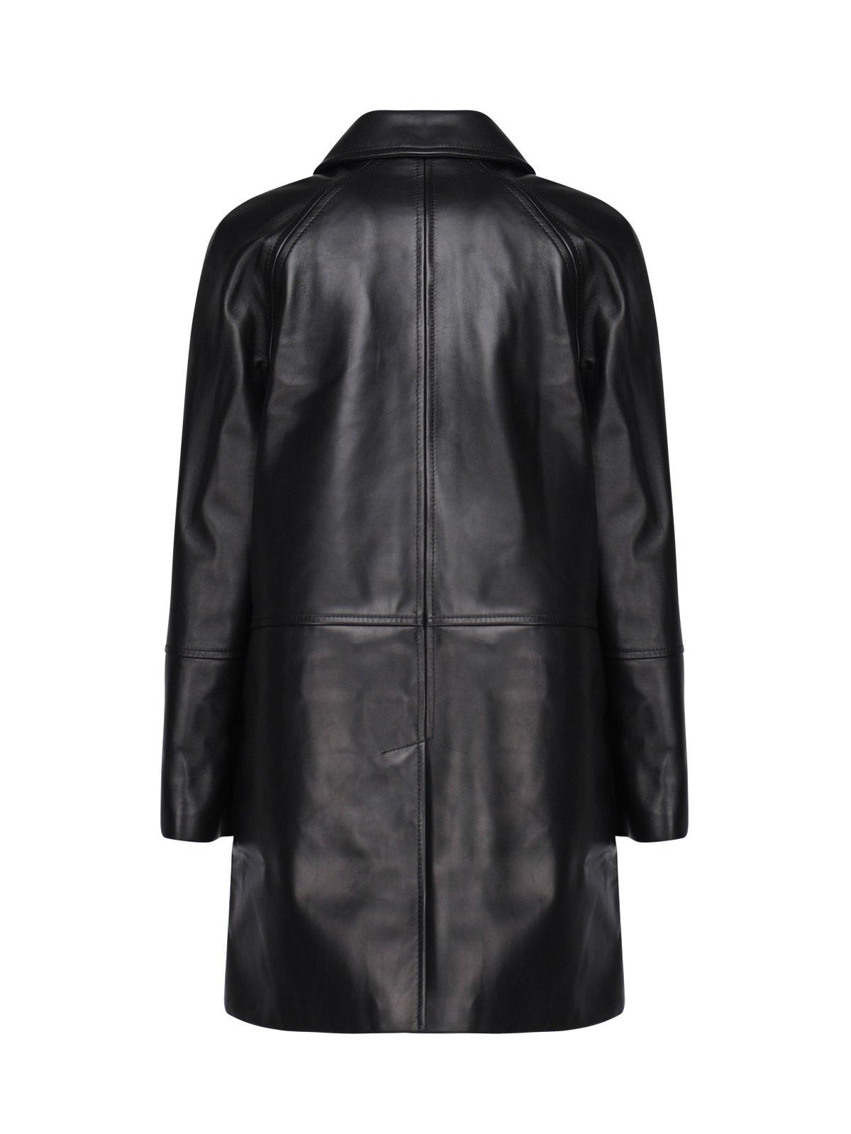 Shop Celine Claudine Collar Leather Coat In Black