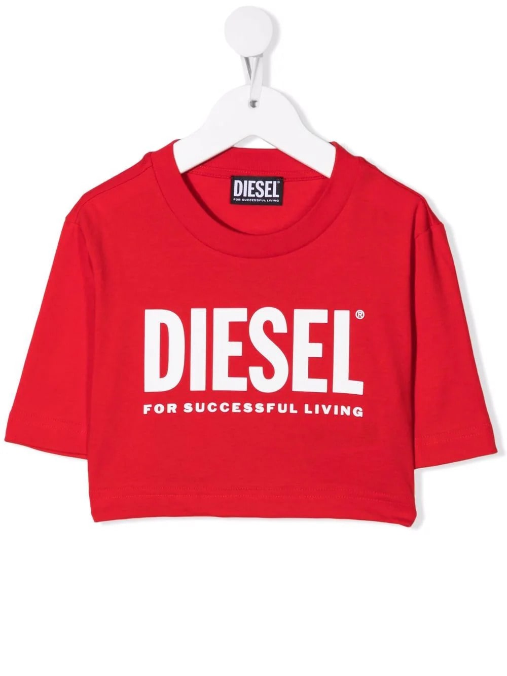 Diesel Red Cropped Kids T-shirt With Printed Logo