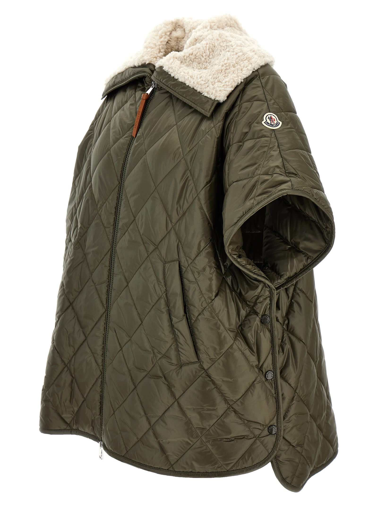 Shop Moncler Teddy Neck Cape In Green