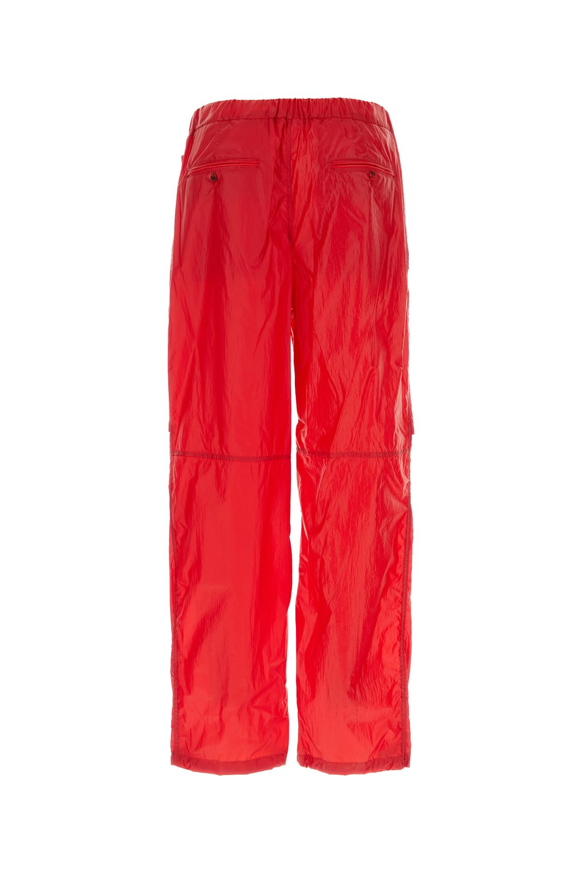 Ferragamo Nylon Cargo Pants With Drawstringed Bottom In Rosso