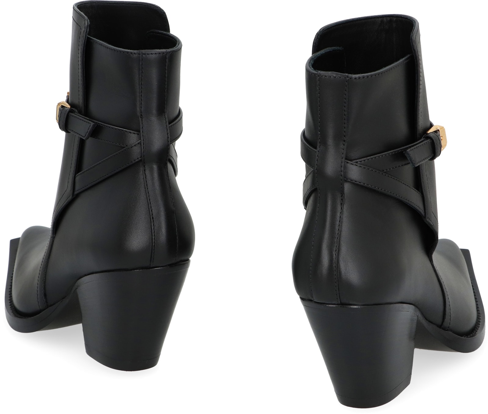 Versace Leather Ankle Boots In Black