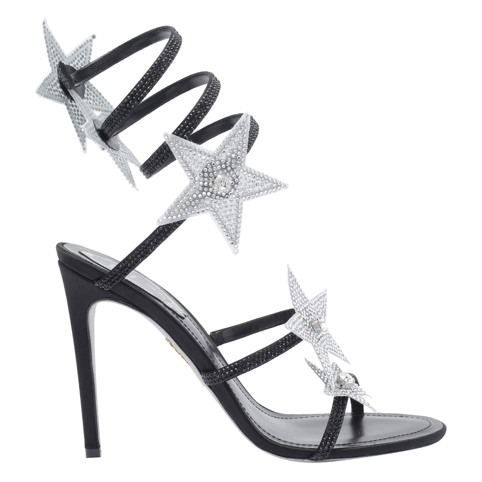 René Caovilla Round Toe High Heel Sandals In Black