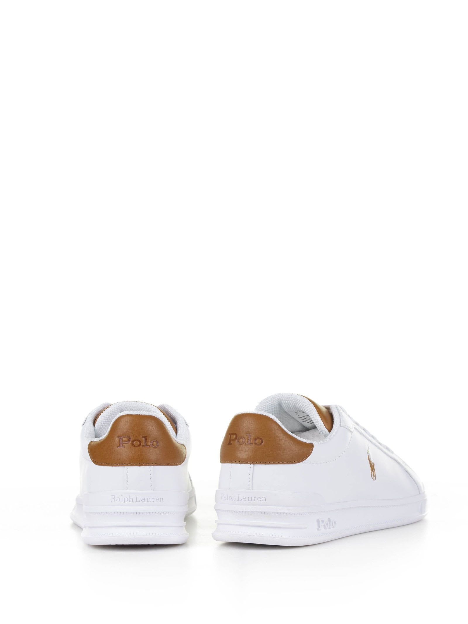 Shop Ralph Lauren White Brown Leather Sneaker With Logo In White/tan