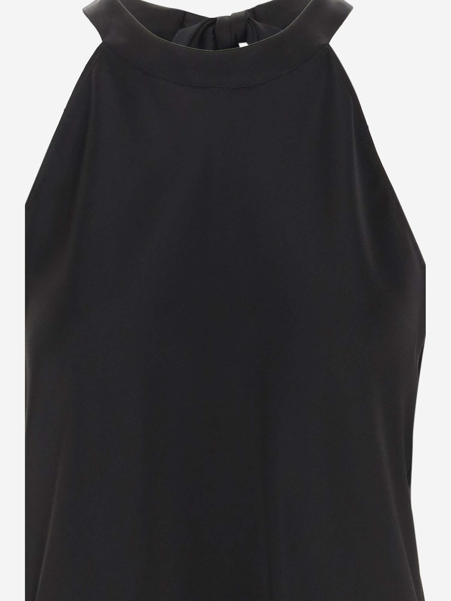 Shop Pinko Satin Top With Bow In Nero Limousine