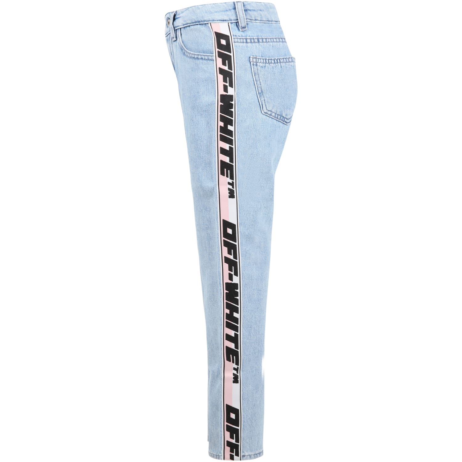 Shop Off-white Light-blue Jeans For Girl With Logo In Denim