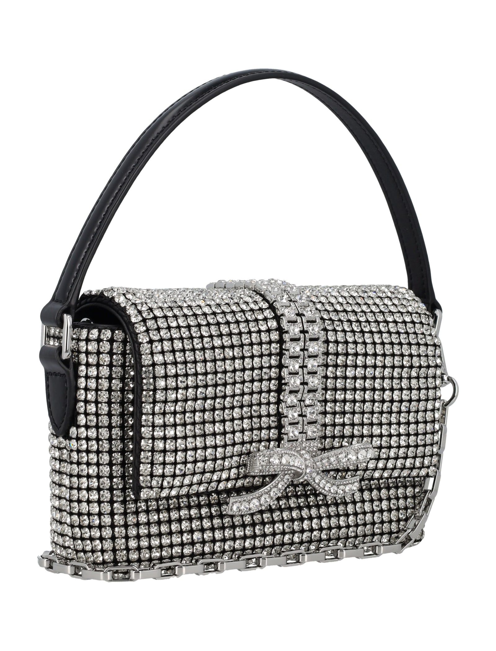 Shop Self-portrait Rhinestone Micro Bag In Silver