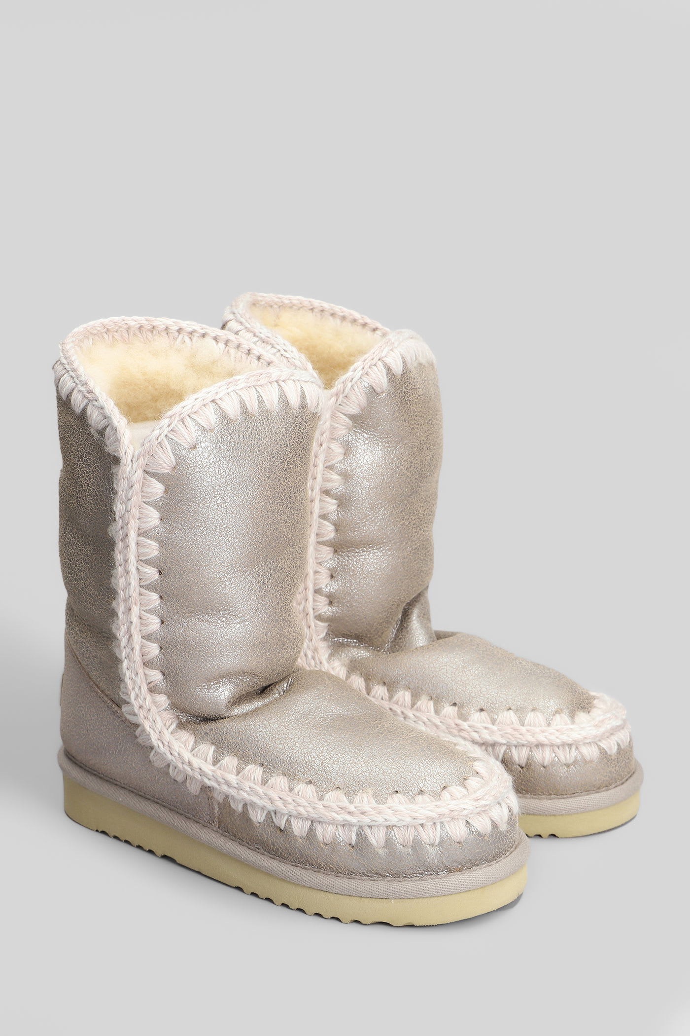 Mou Eskimo 24 Low Heels Ankle Boots In Beige Leather In Neutral