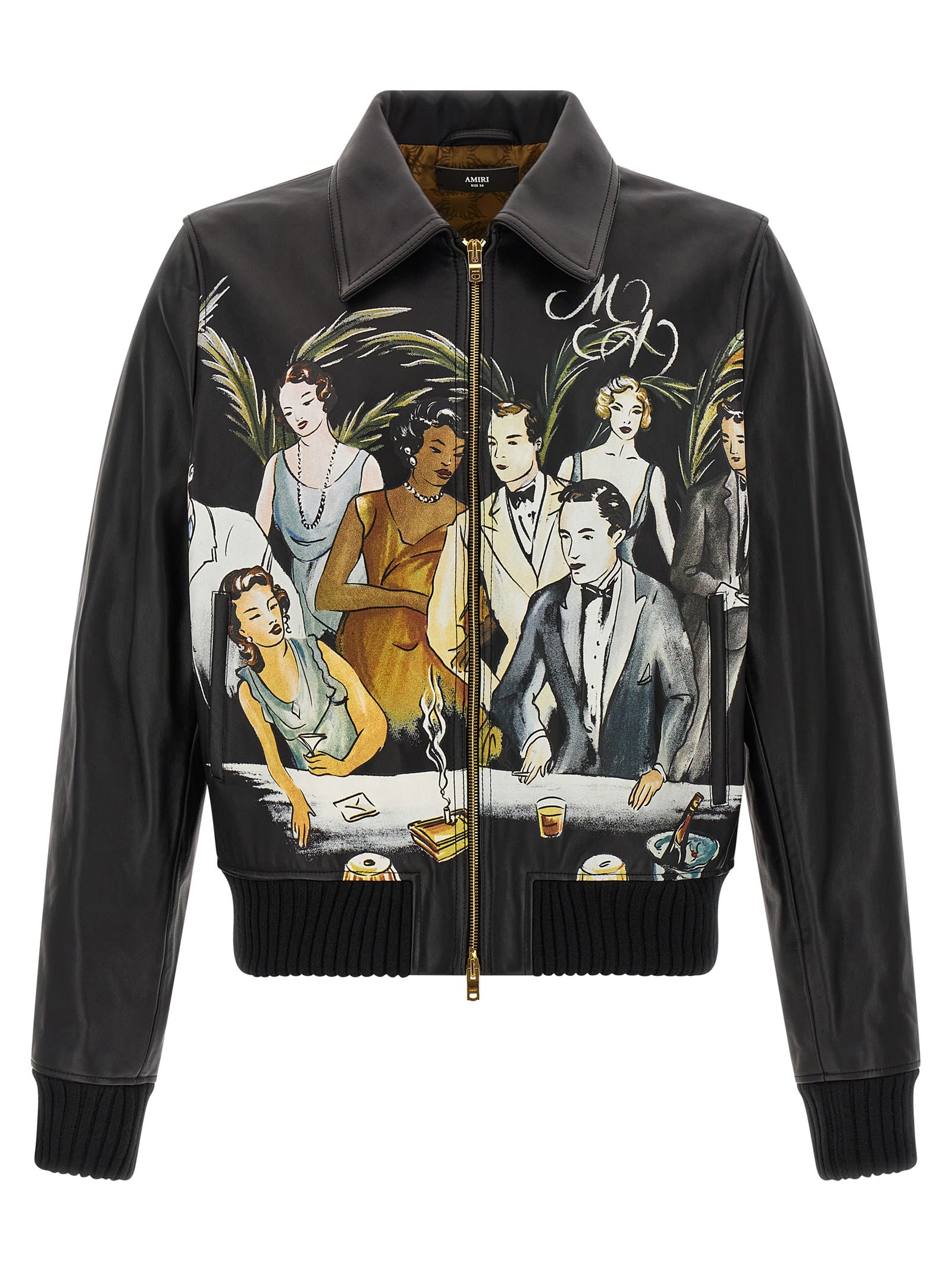 Amiri Graphic Print Leather Jacket With Collared Neck In Multi