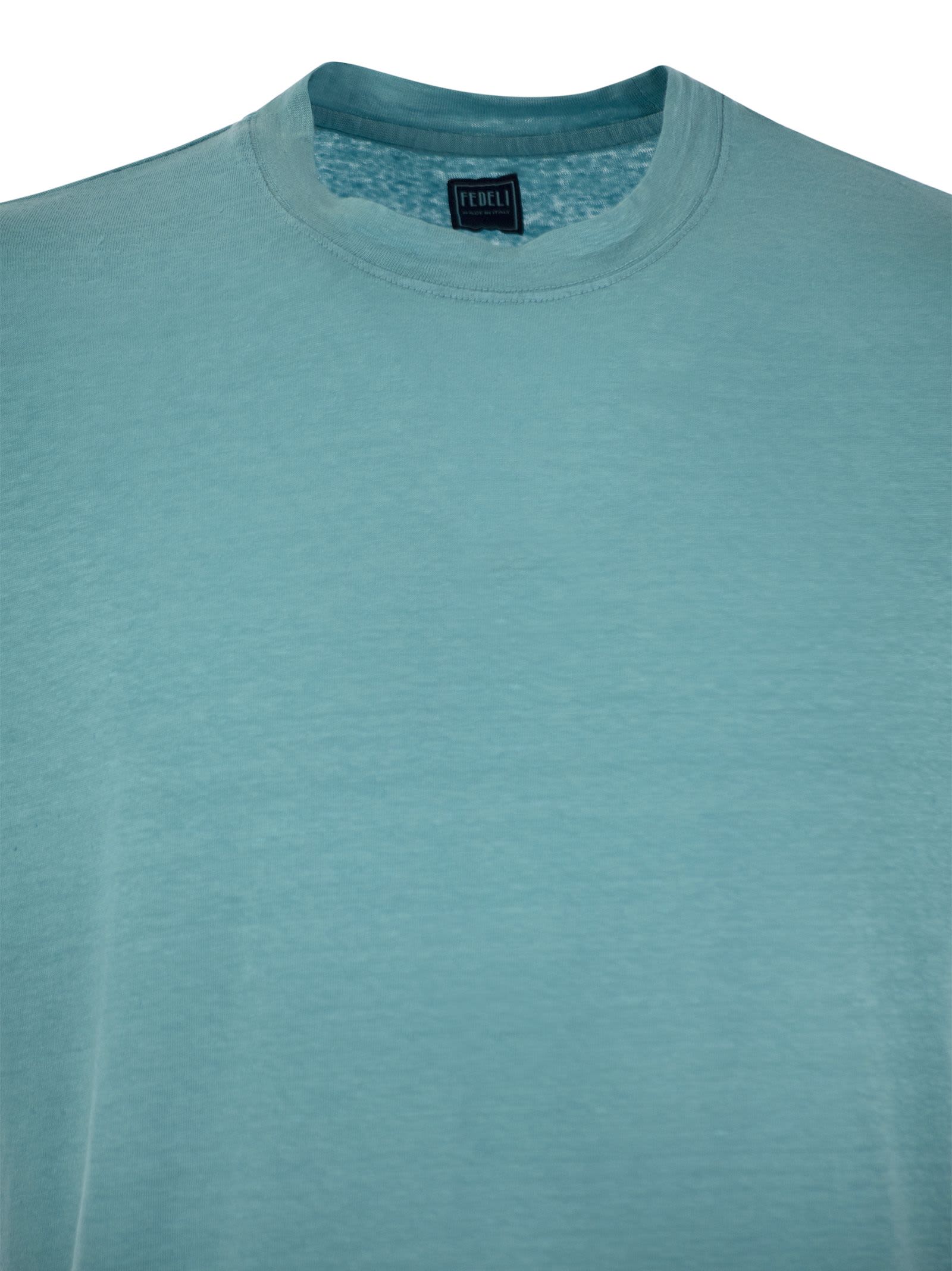 Shop Fedeli Linen Flex T-shirt In Light Blue