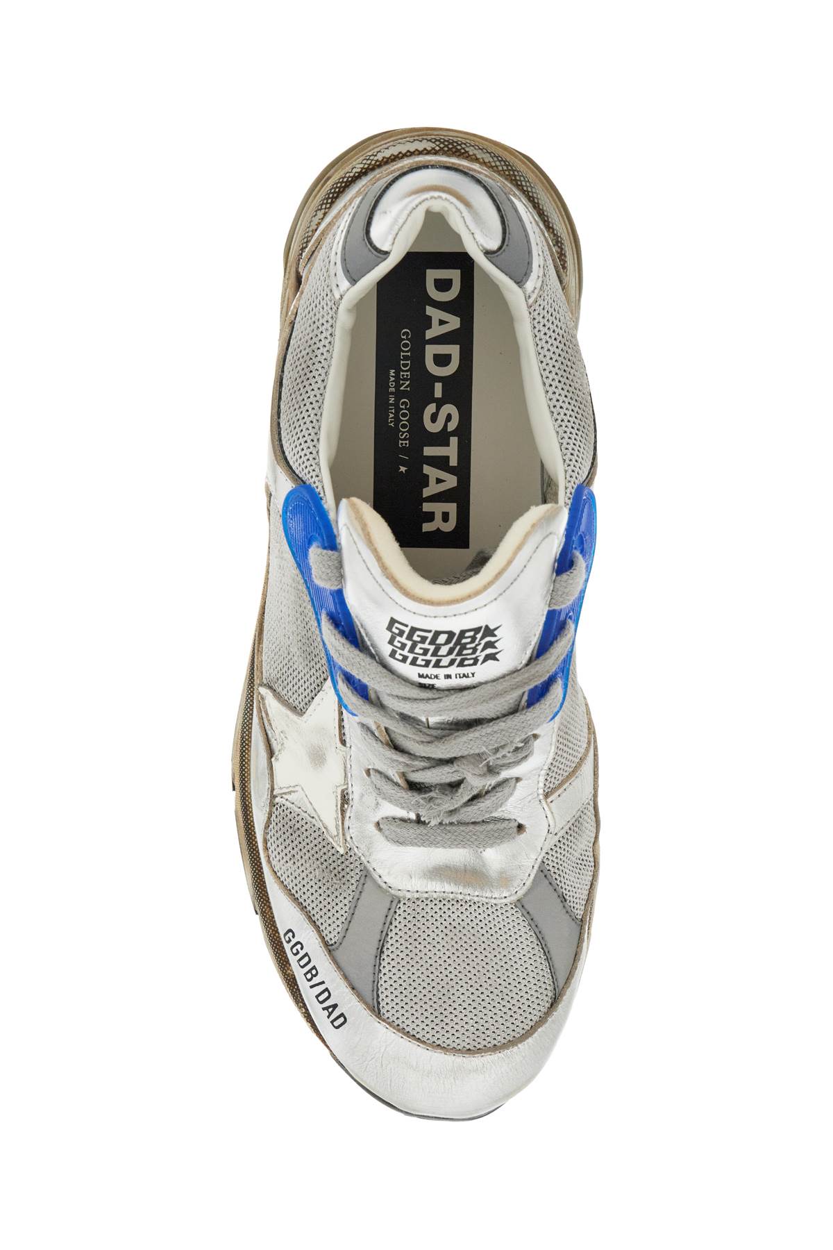 Shop Golden Goose Mesh And Laminated Leather Dad-star Sneakers. In Silver/white (grey)