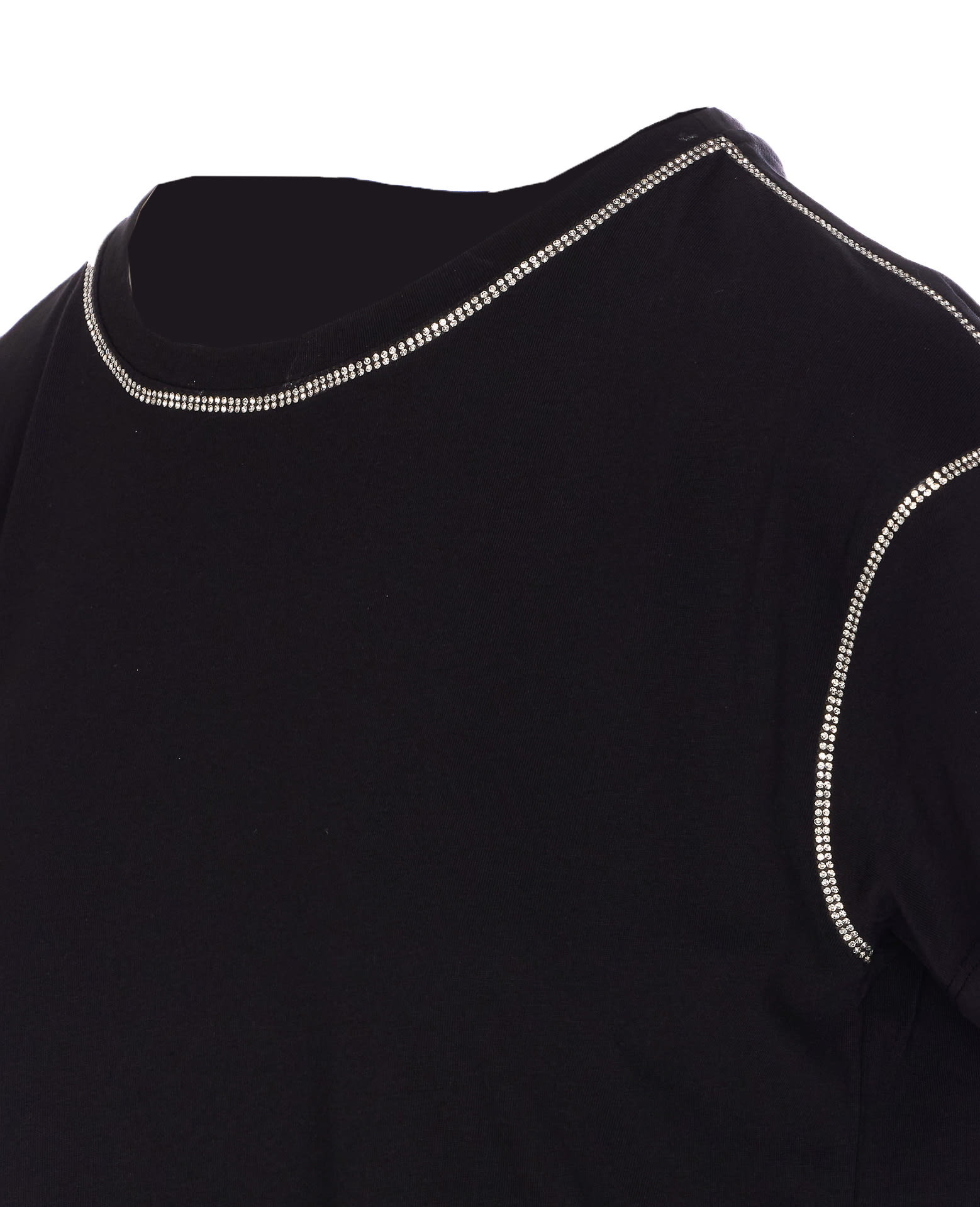Liu •jo Black T-shirt Embellished With Rhinestones In Black