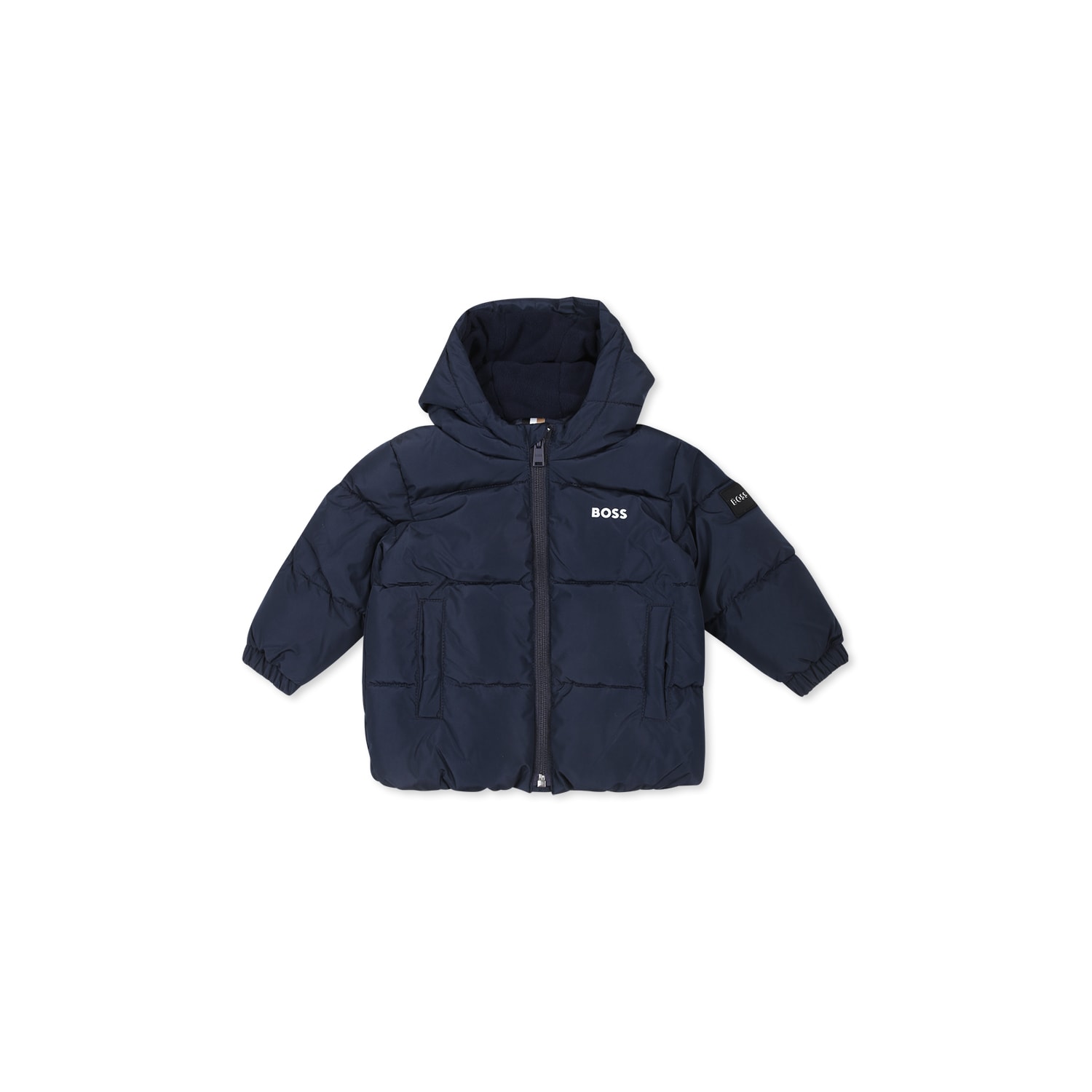 Hugo Boss Blue Down Jacket For Baby Boy With Logo In Blue