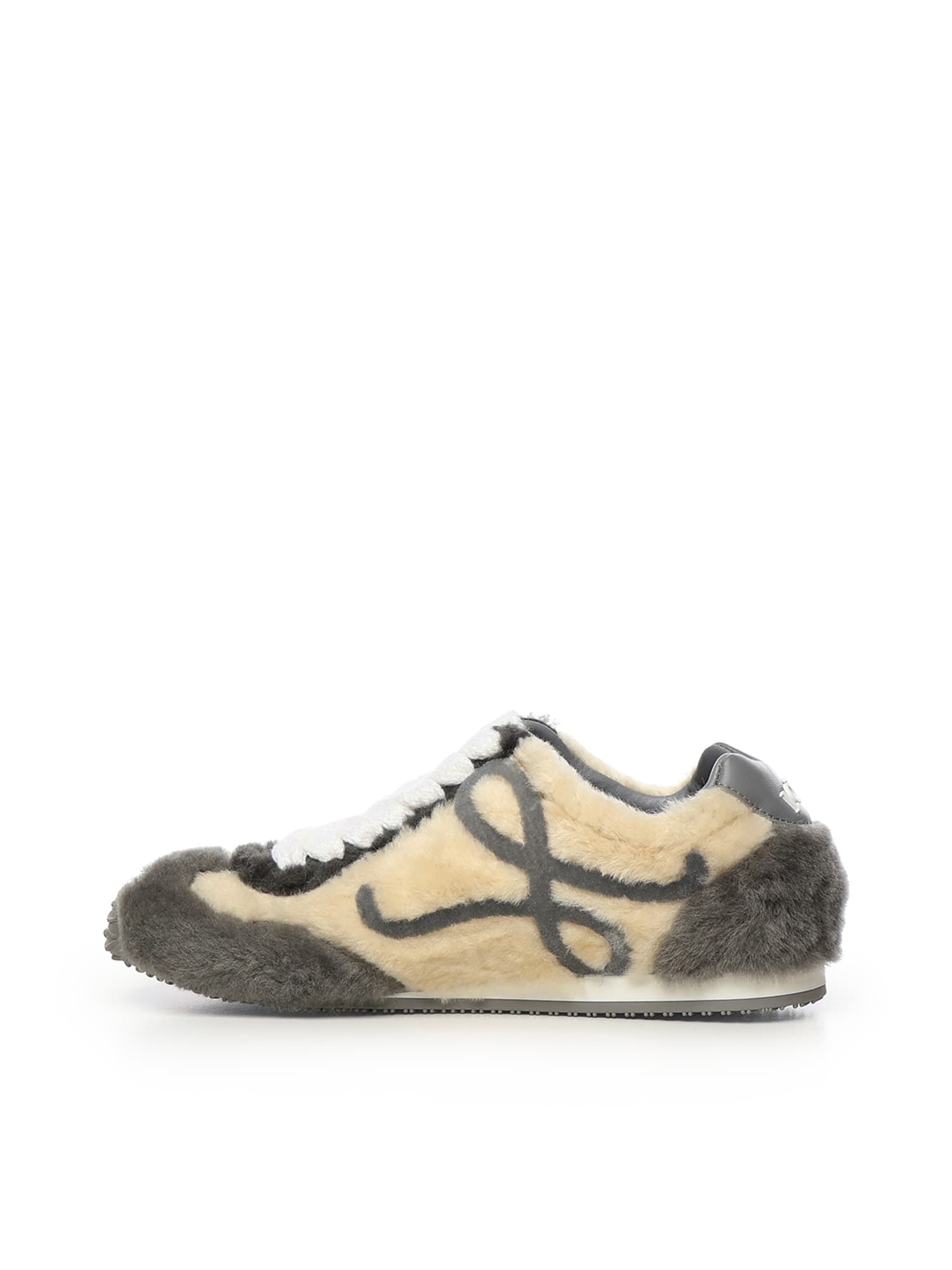 Loewe Shearling And Rubber Sole Ballet Sneakers In Brown