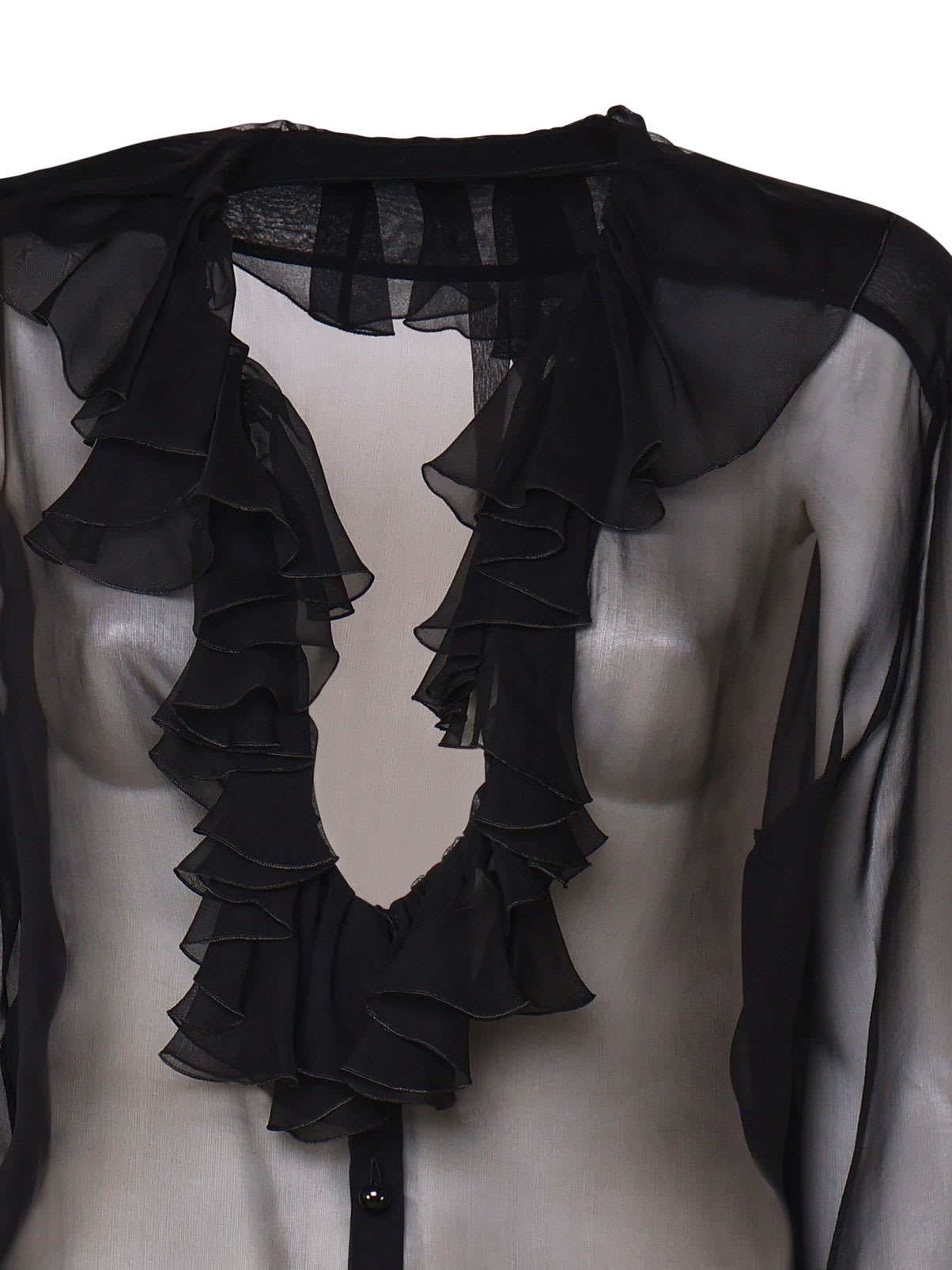 Shop Dolce & Gabbana Transparent Shirt With Neckline And Ruffles In Black