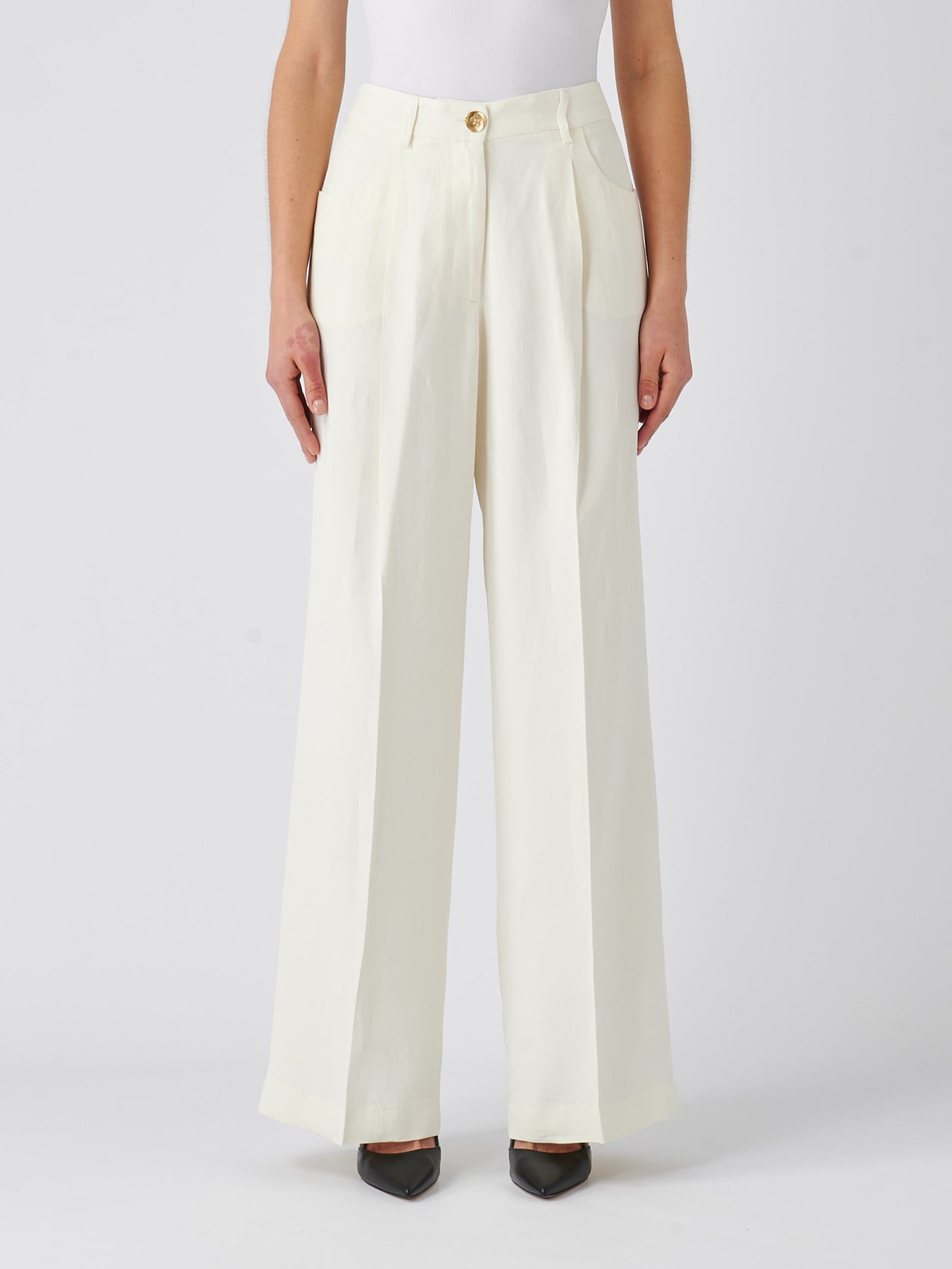 Pt01 Viscose Trousers In Bianco