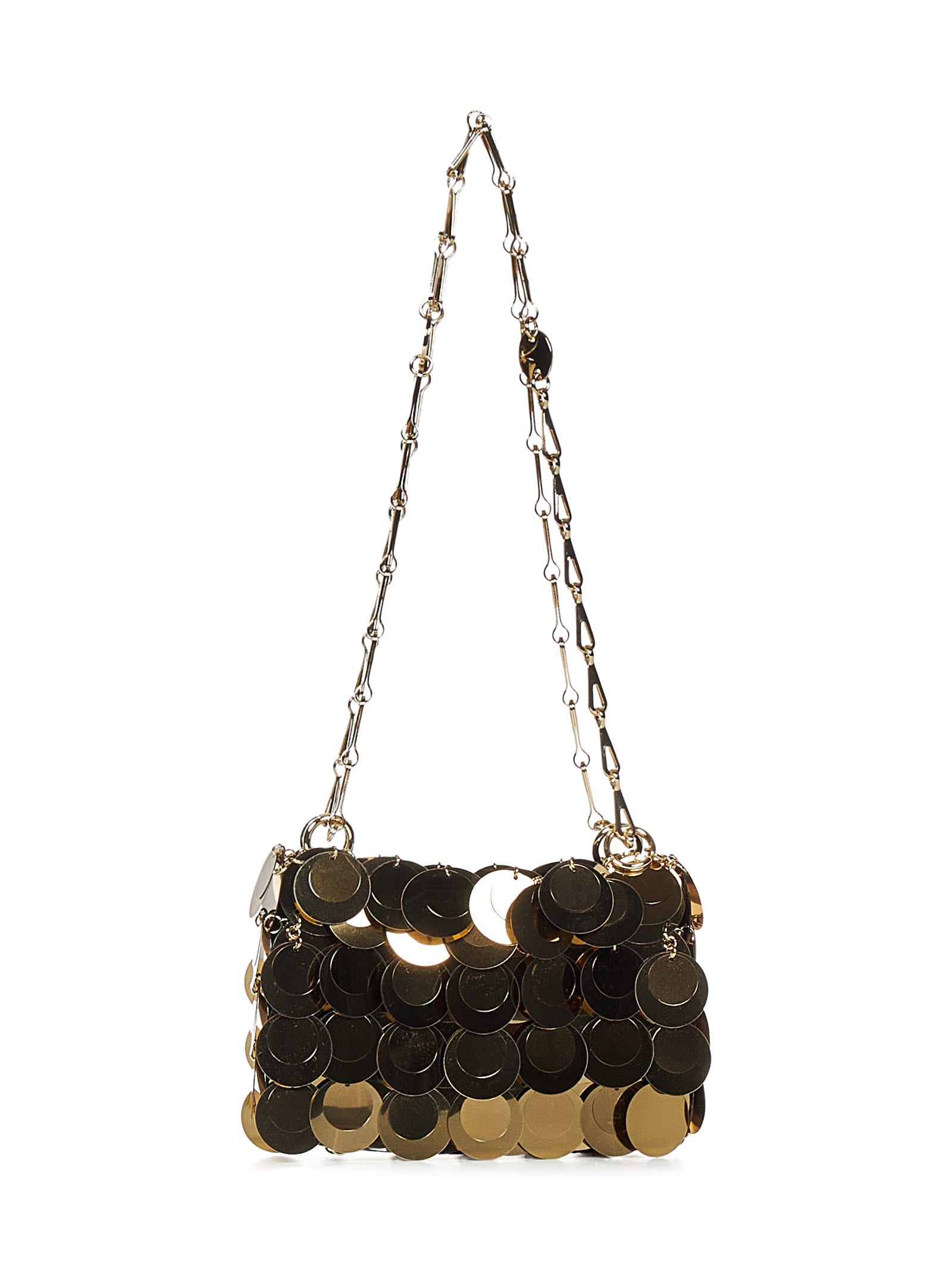 Shop Rabanne Mini Sparkle Shoulder Bag In Golden