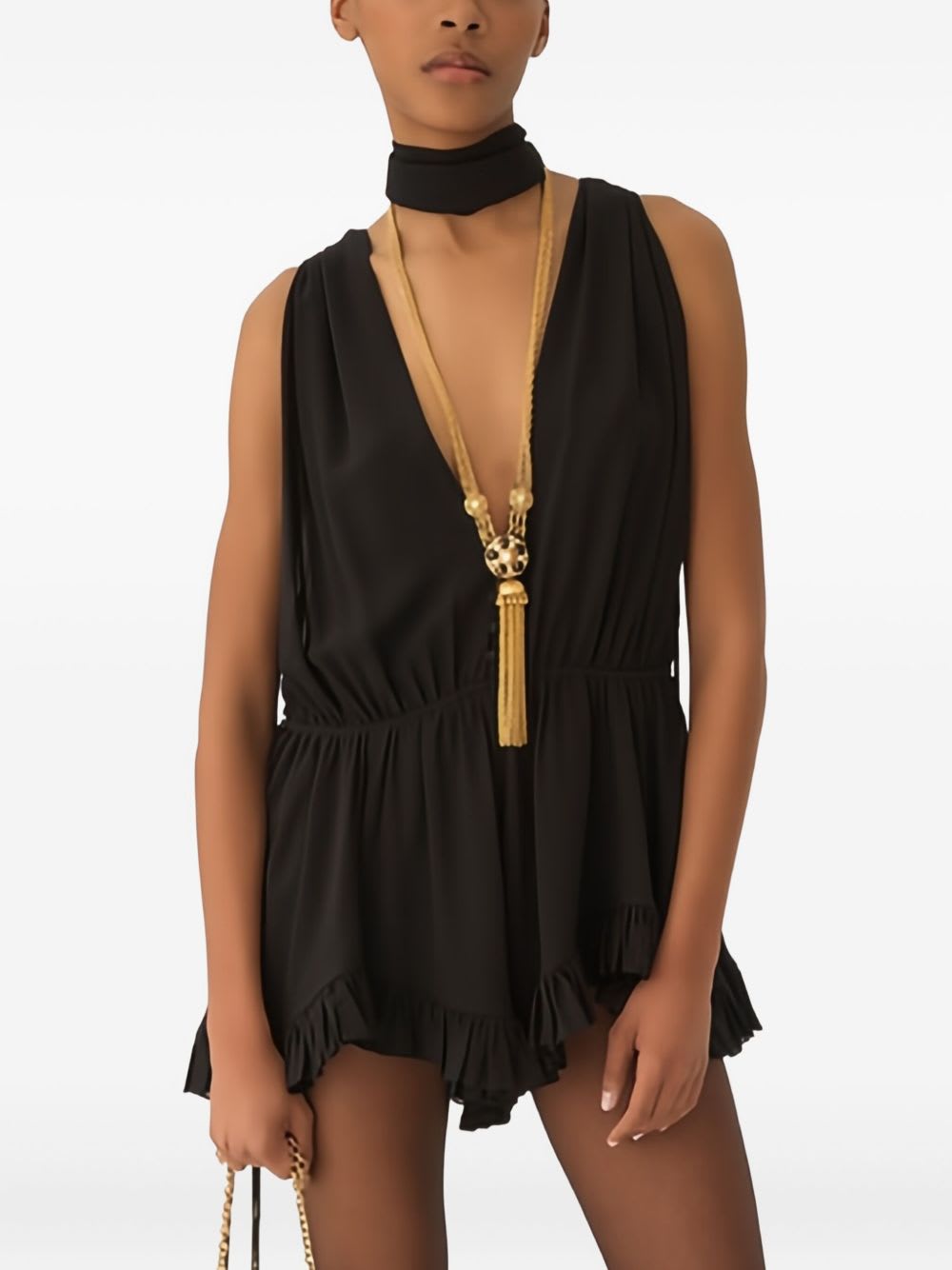 Chloé Jumpsuit With Choker Neck And Ruffle Hem In Black