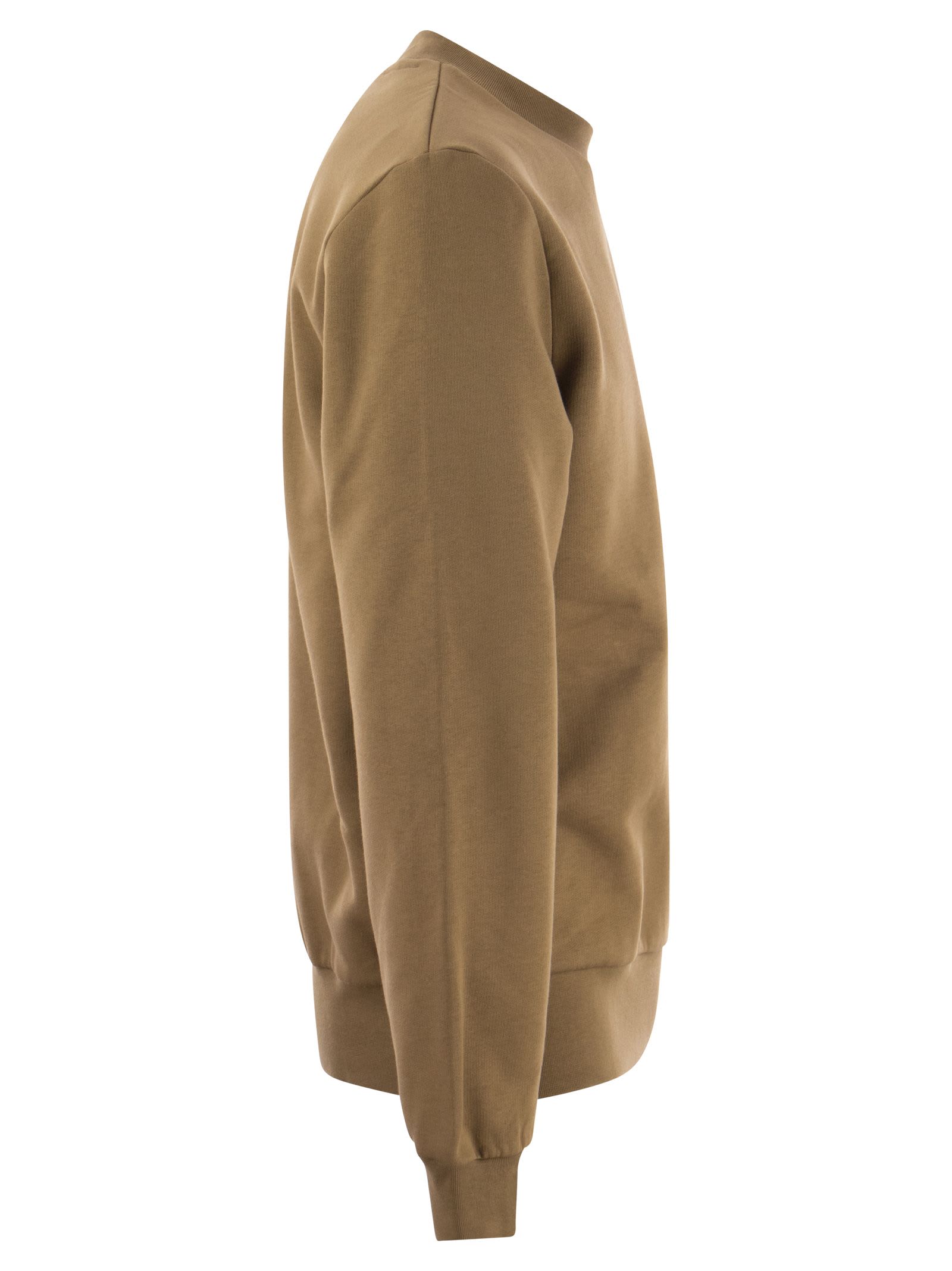 Shop Lacoste Jogger Sweatshirt In Brushed Organic Cotton In Camel