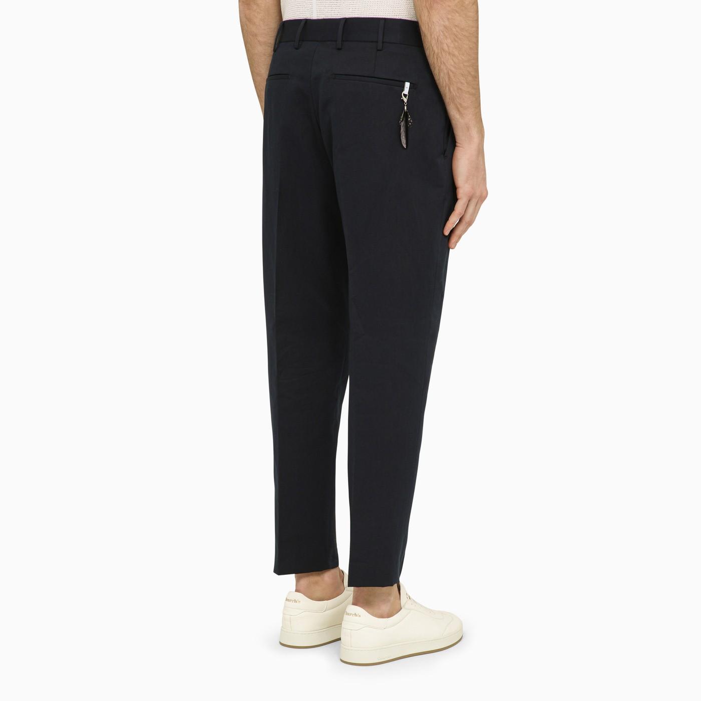 Shop Pt01 Navy Blue Slim Trousers In Cotton And Linen In 0360 Blue