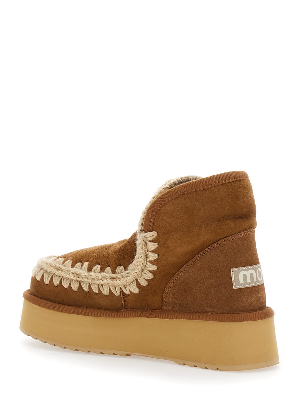 Shop Mou Mini Eskimo Beige Ankle Boots With Logo Patch On The Rear In Leather And Suede Woman