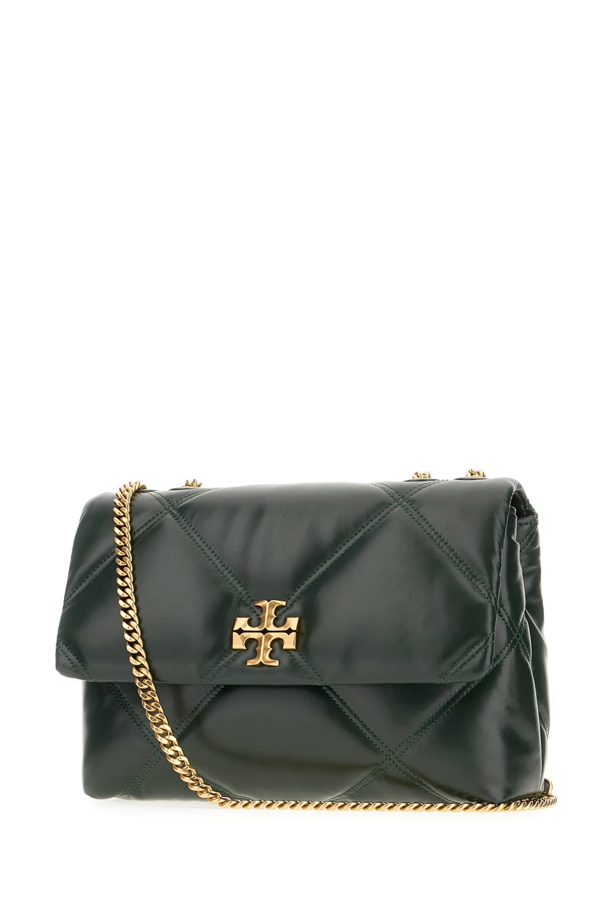 Shop Tory Burch Bottle Green Nappa Leather Kira Shoulder Bag In Fir Tree