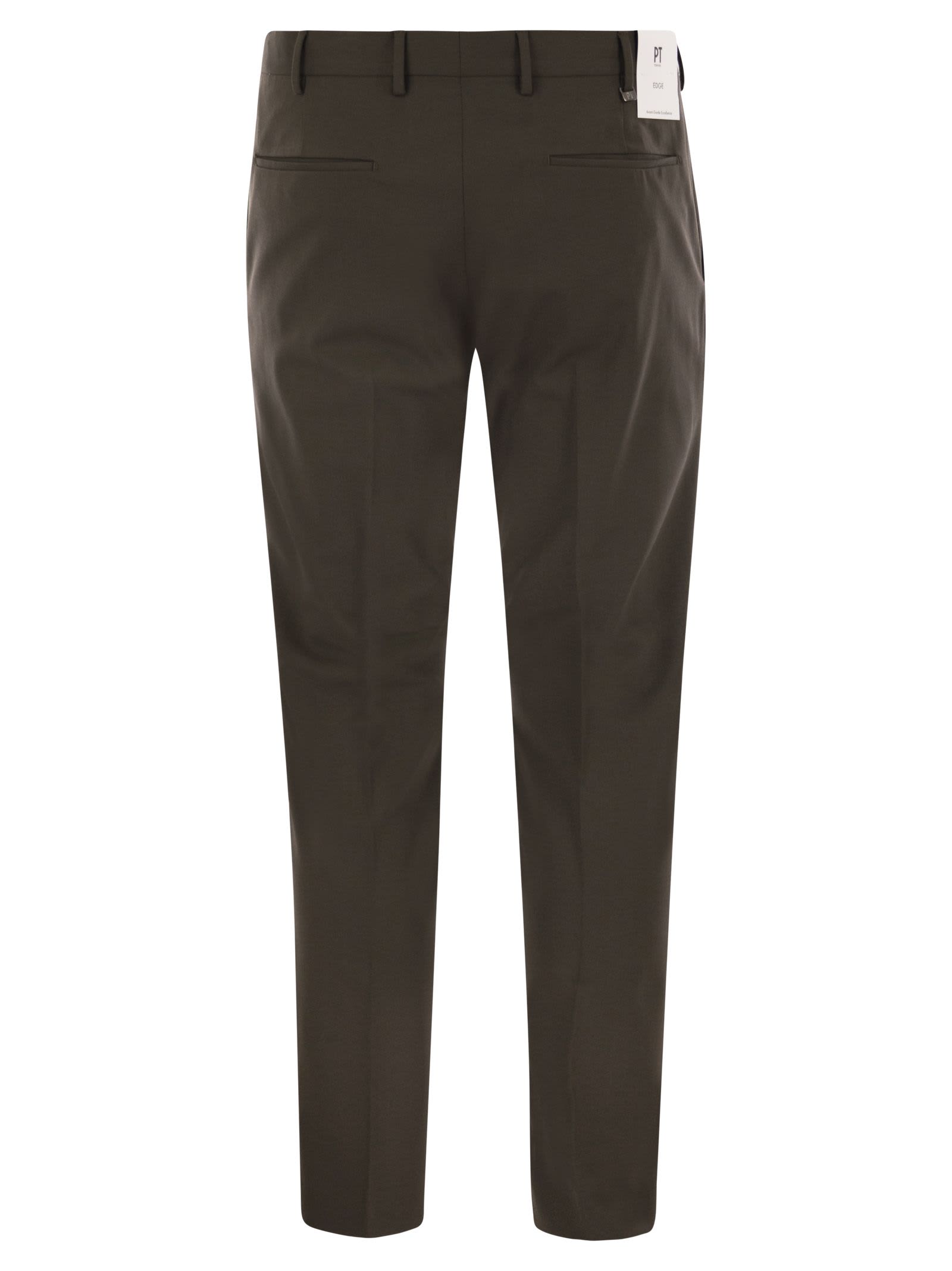 Pt Torino B-stretch Wool Pants With Front Button Closure In Brown