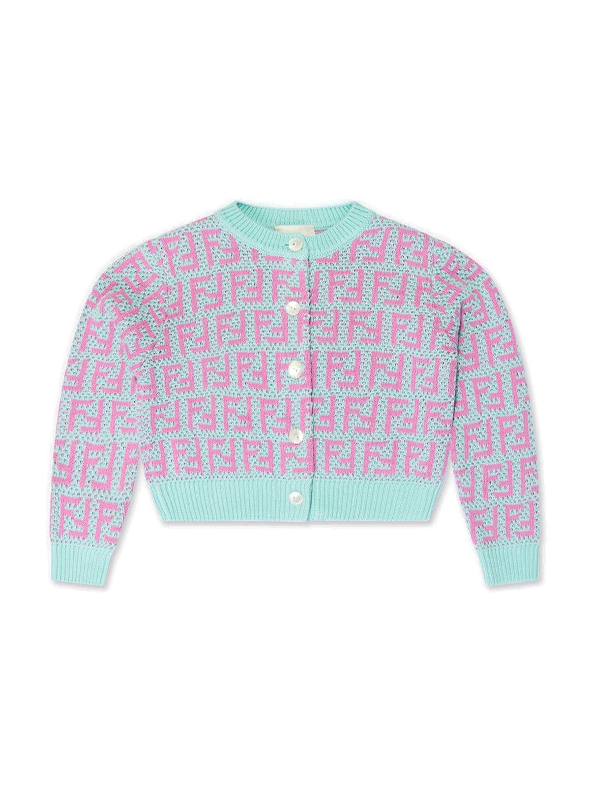 Fendi Crochet Knitted Cardigan In Azzurro