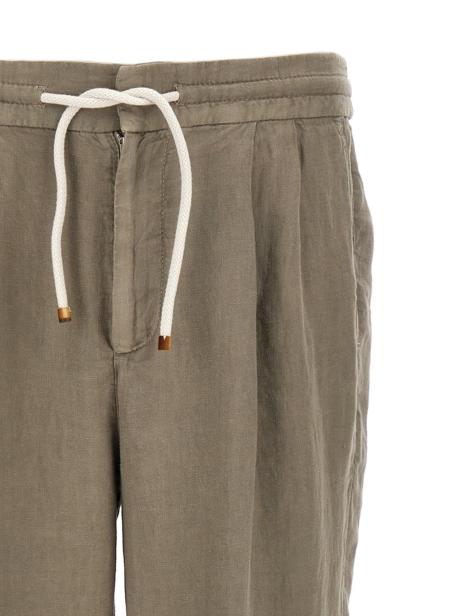 Brunello Cucinelli Garment-dyed Linen Trousers With Adjustable Waist
