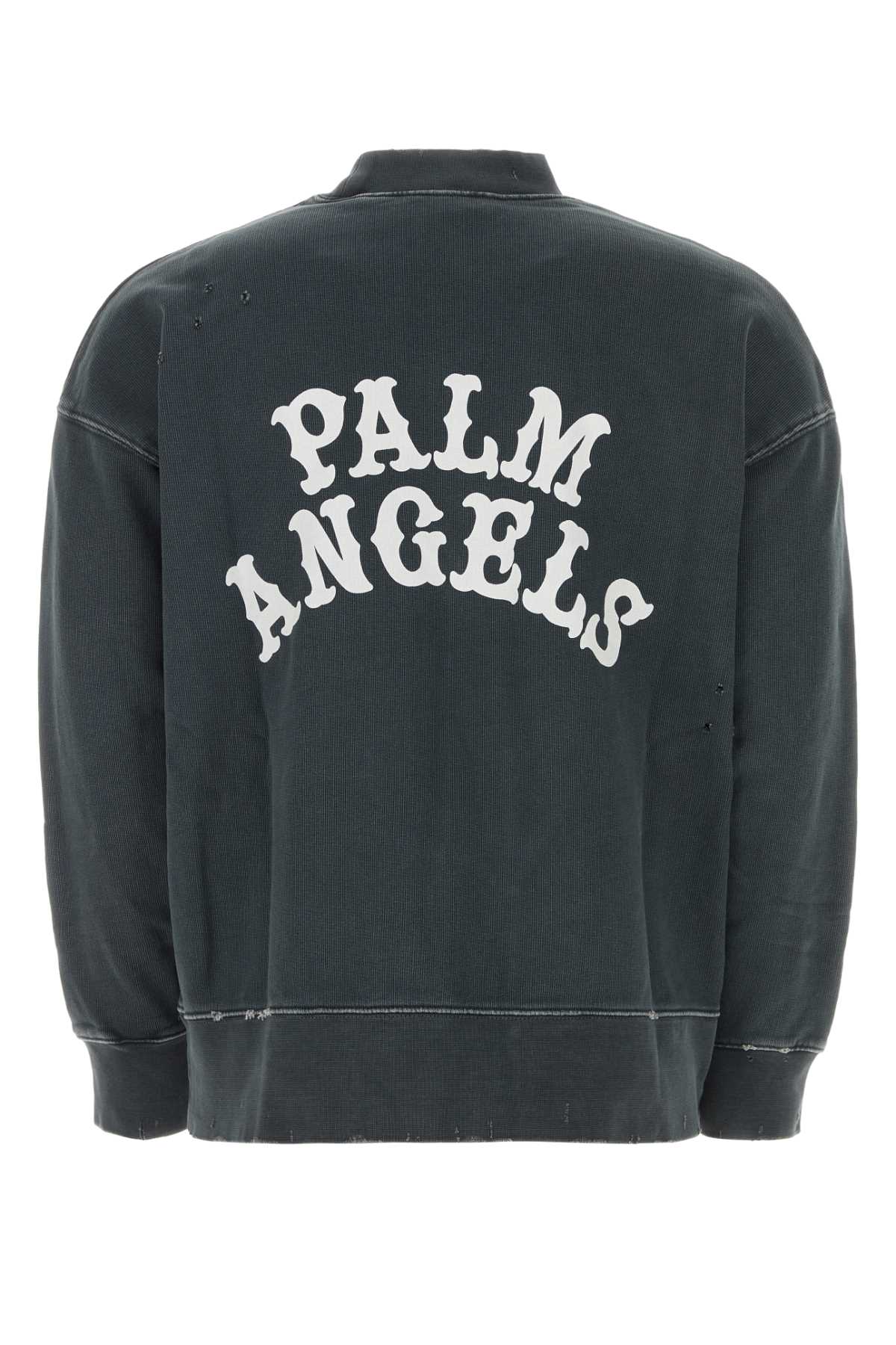 Palm Angels Graphite Cotton Oversize Sweatshirt In Blackmulticolo