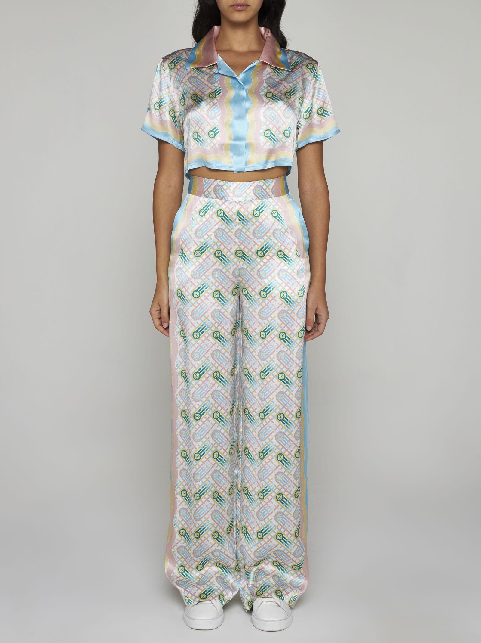 Shop Casablanca Ping Pong Silk Trousers In White