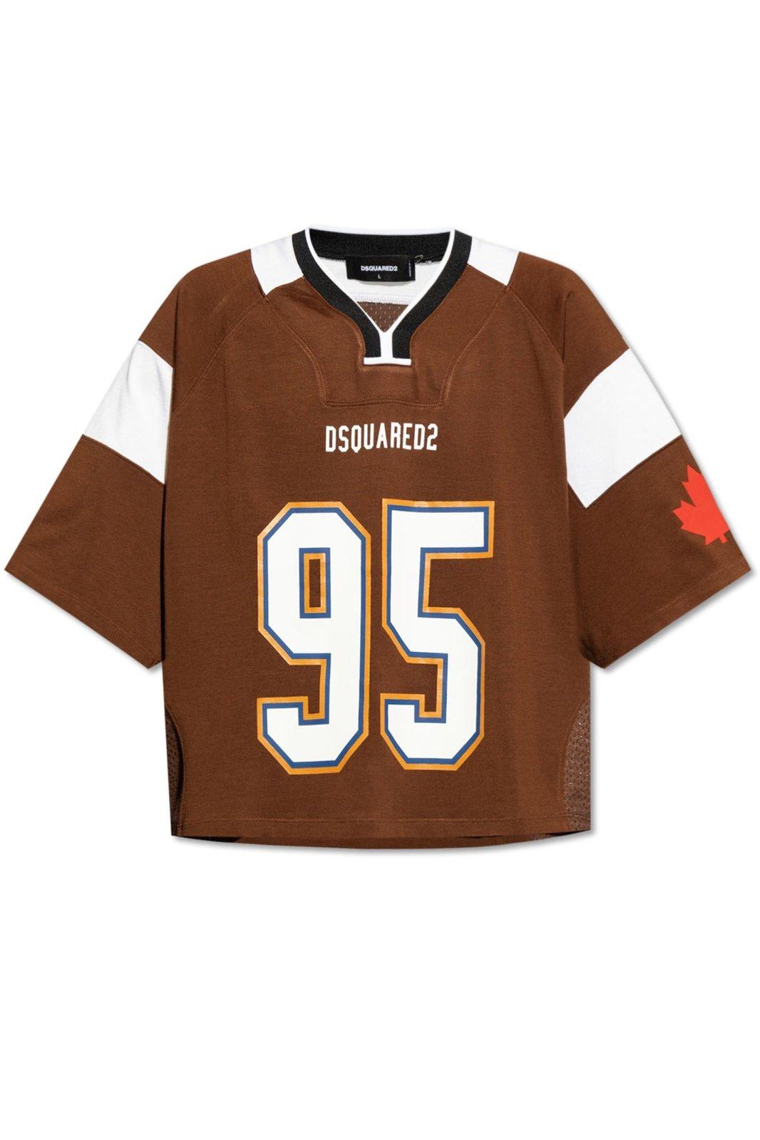 Shop Dsquared2 Football V-neck Colour-block T-shirt In Brown