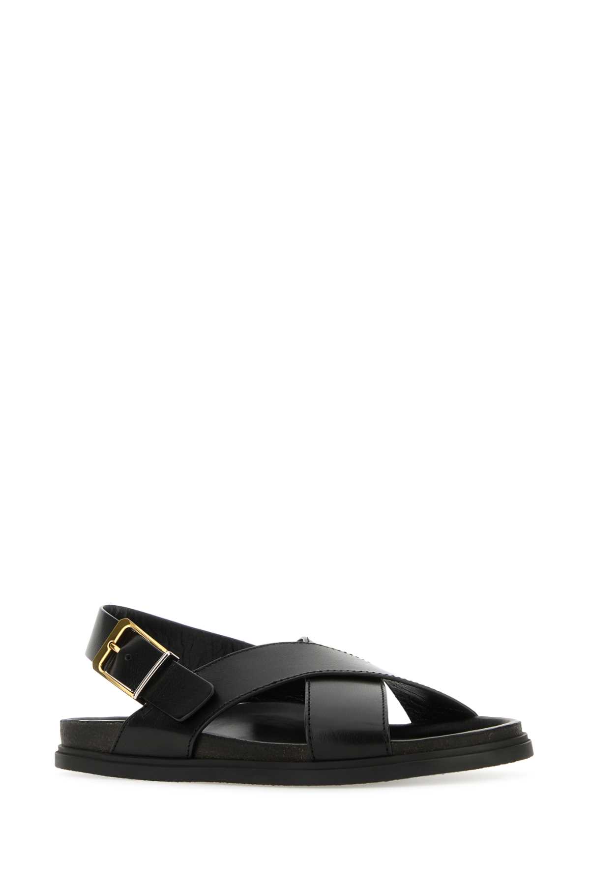 THE ROW BLACK LEATHER SANDALS