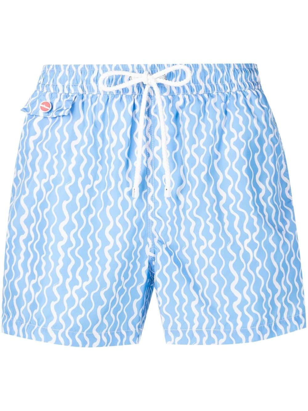 Kiton Light Blue Swim Shorts With White Waves Print