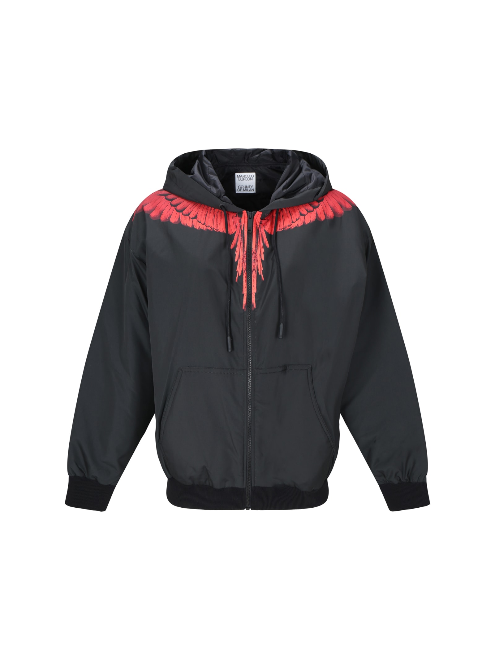 Shop Marcelo Burlon County Of Milan Icon Wings Windproof Jacket In Black Red