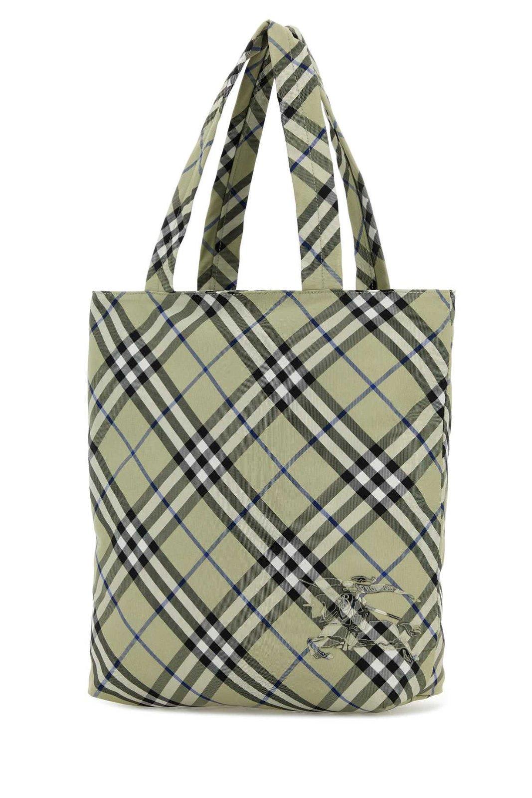 Burberry Equestrian Knight-embroidered Checked Tote Bag In Multi