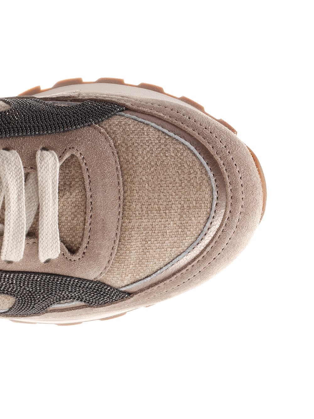Shop Brunello Cucinelli Suede And Canvas Sneakers In Walnut