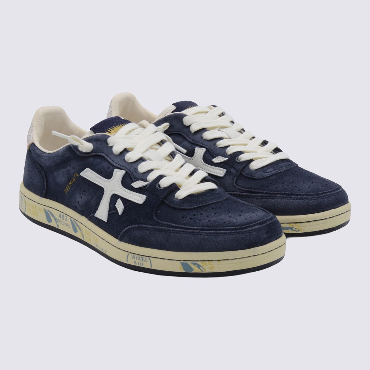 Premiata Casual Sneakers With Contrast Sole And Perforated Detailing In Blue