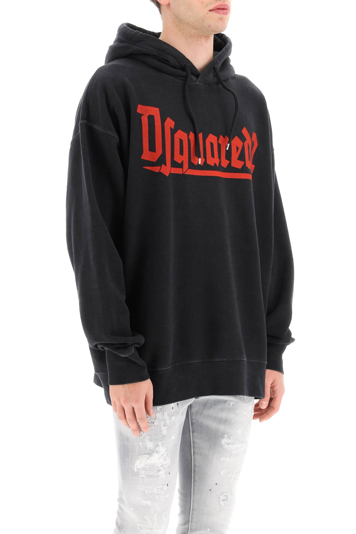 Shop Dsquared2 Logo Print Hoodie In Anthracite